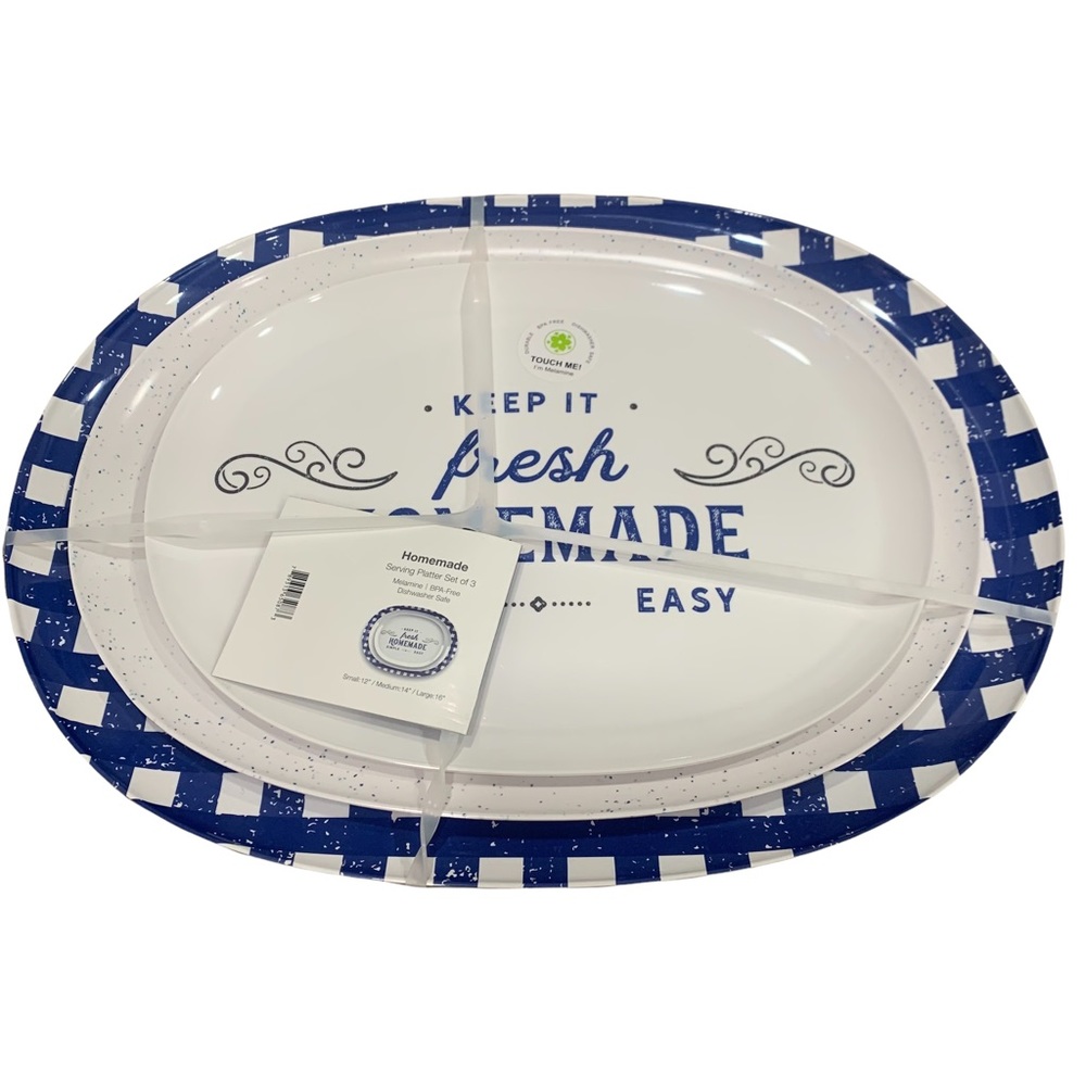 NWT TarHong Blue Vintage Navy Speck serving platter of 3